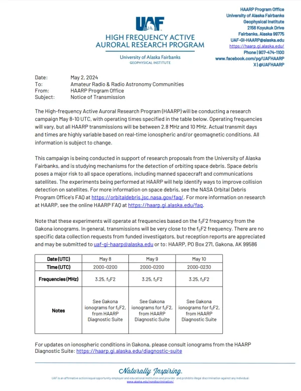 HAARP Announcement